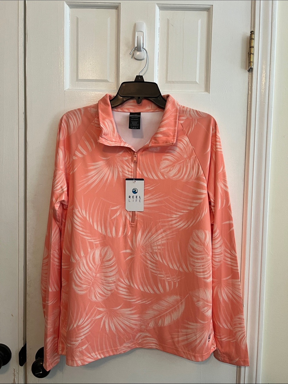 Reel Life Women's Coral Palm-Print Half-Zip Pullover